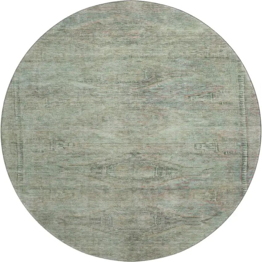 8' Teal Sage And Copper Abstract Geometric Washable Round Rug With UV Protection Photo 1