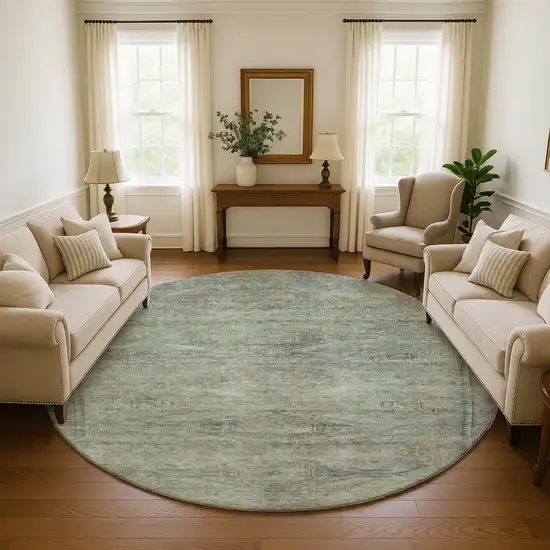 8' Teal Sage And Copper Abstract Geometric Washable Round Rug With UV Protection Photo 4