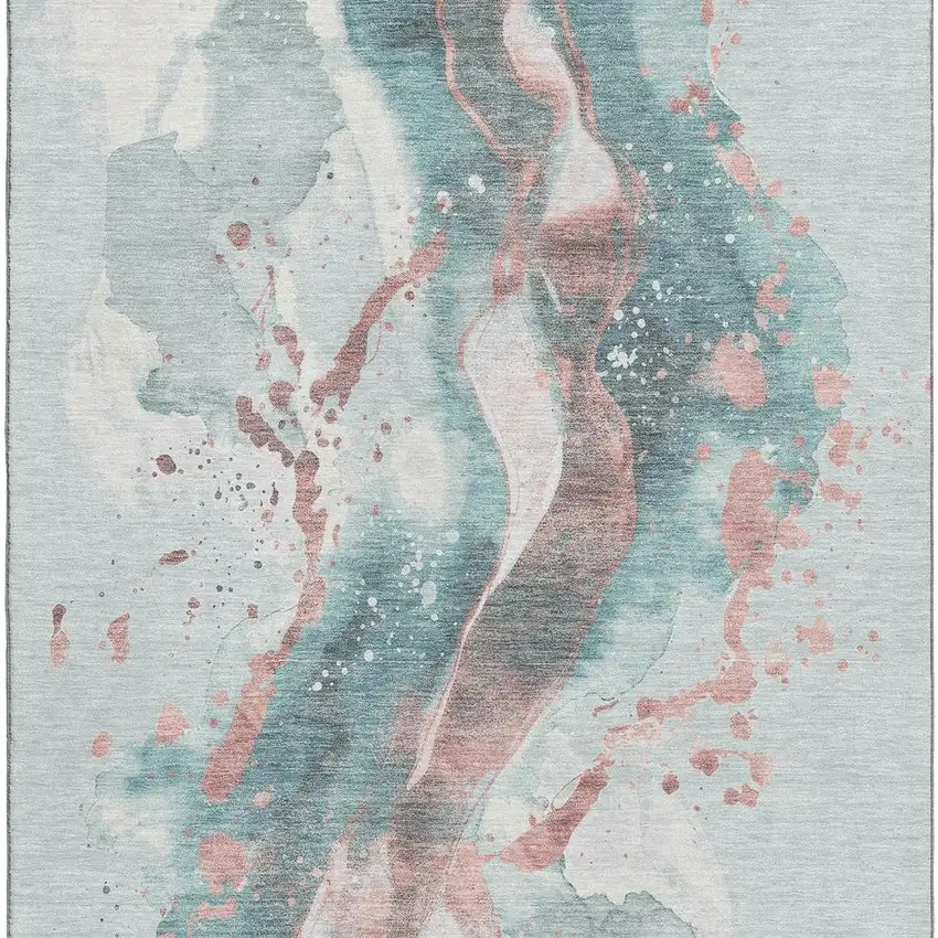 8' Teal Salmon And Ivory Abstract Washable Area Rug With UV Protection Photo 3