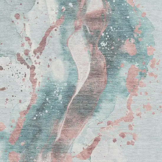 8' Teal Salmon And Ivory Abstract Washable Area Rug With UV Protection Photo 2