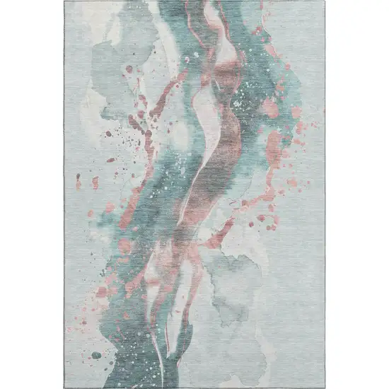 8' Teal Salmon And Ivory Abstract Washable Area Rug With UV Protection Photo 1