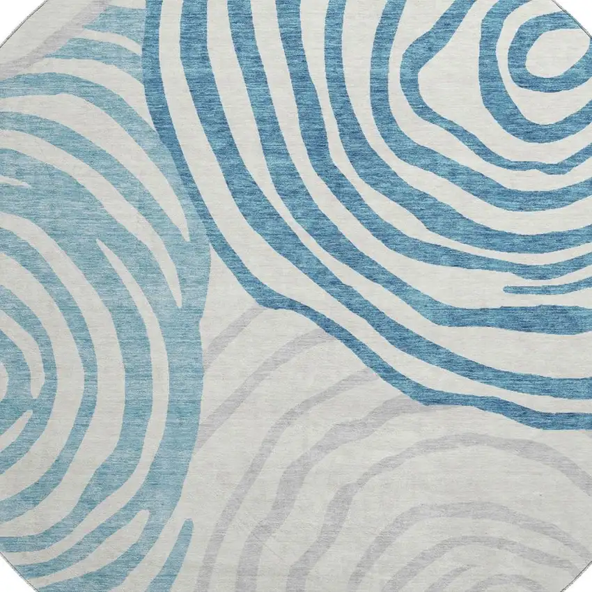 8' Teal Silver And Gray Abstract Washable Round Rug With UV Protection Photo 4