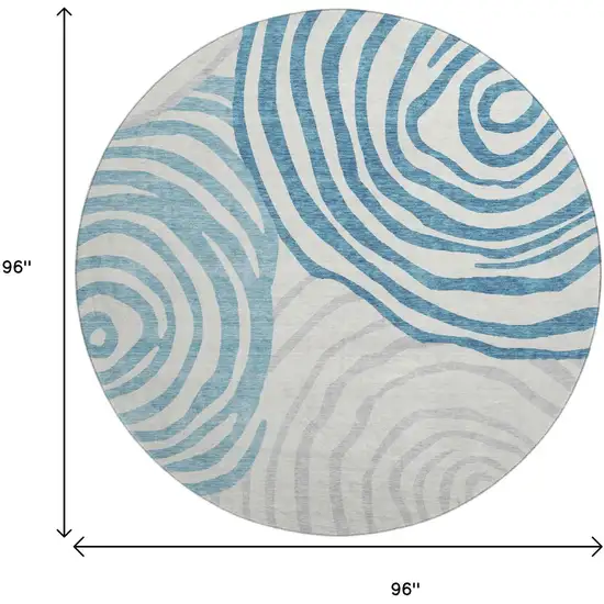8' Teal Silver And Gray Abstract Washable Round Rug With UV Protection Photo 3