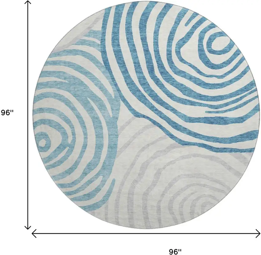 8' Teal Silver And Gray Abstract Washable Round Rug With UV Protection Photo 3