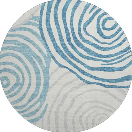 8' Teal Silver And Gray Abstract Washable Round Rug With UV Protection Photo 4