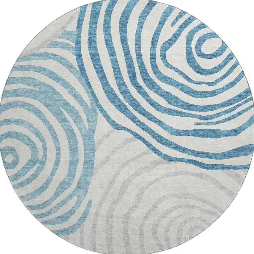 8' Teal Silver And Gray Abstract Washable Round Rug With UV Protection Photo 4