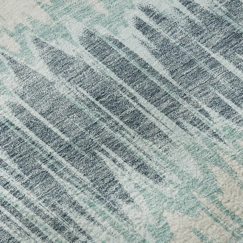 8' Teal Silver And Gray Striped Washable Round Rug With UV Protection Photo 9