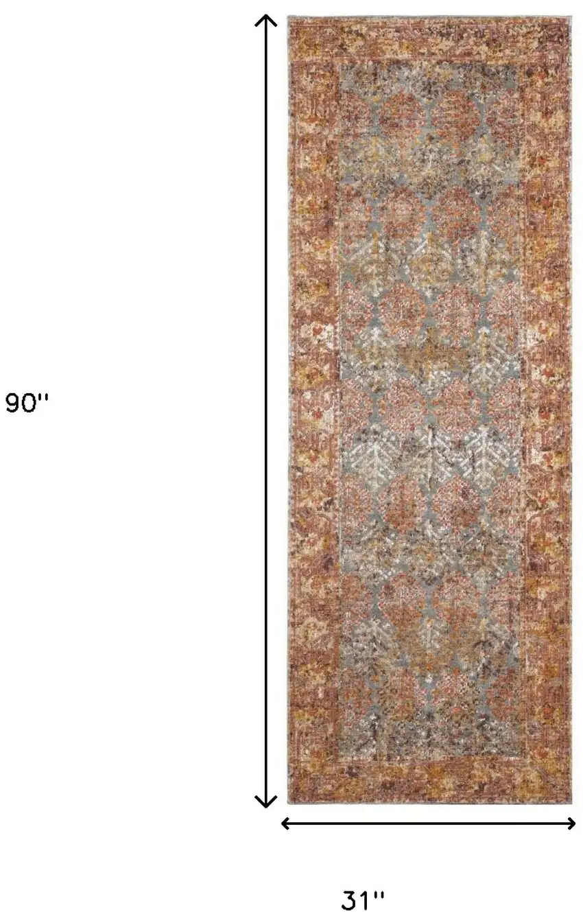 7' Teal Southwestern Power Loom Runner Rug With Fringe Photo 6