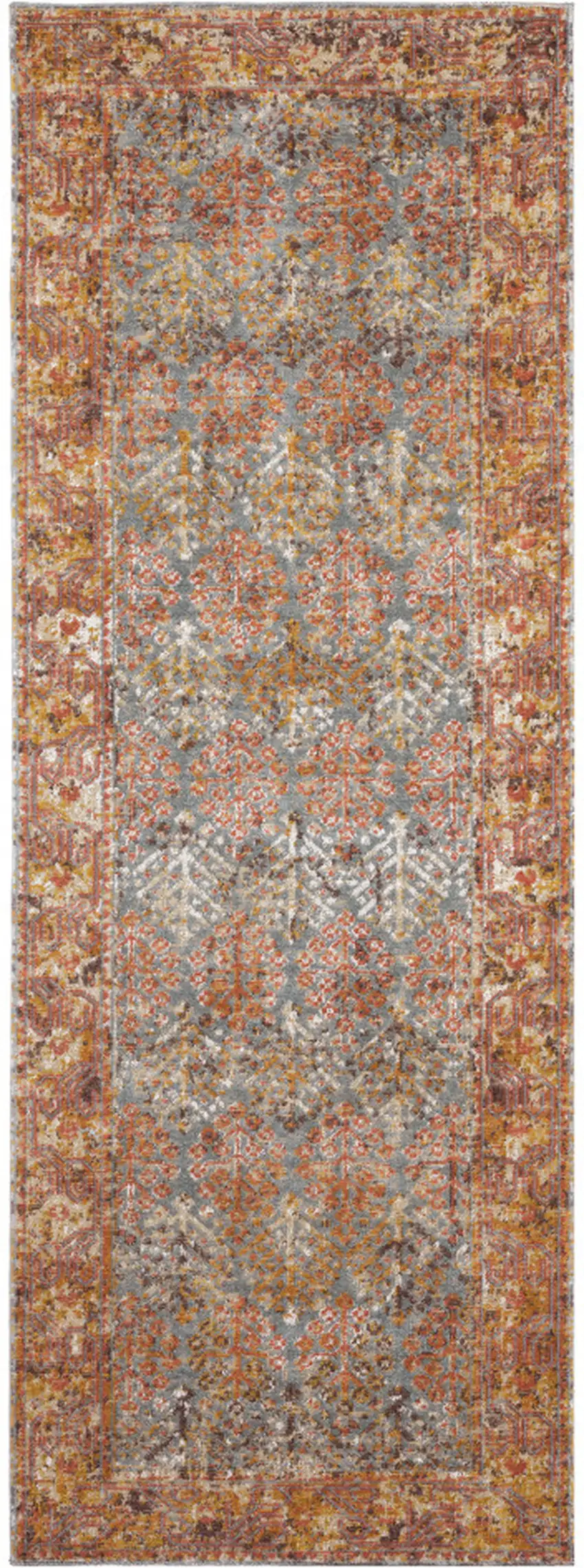7' Teal Southwestern Power Loom Runner Rug With Fringe Photo 1