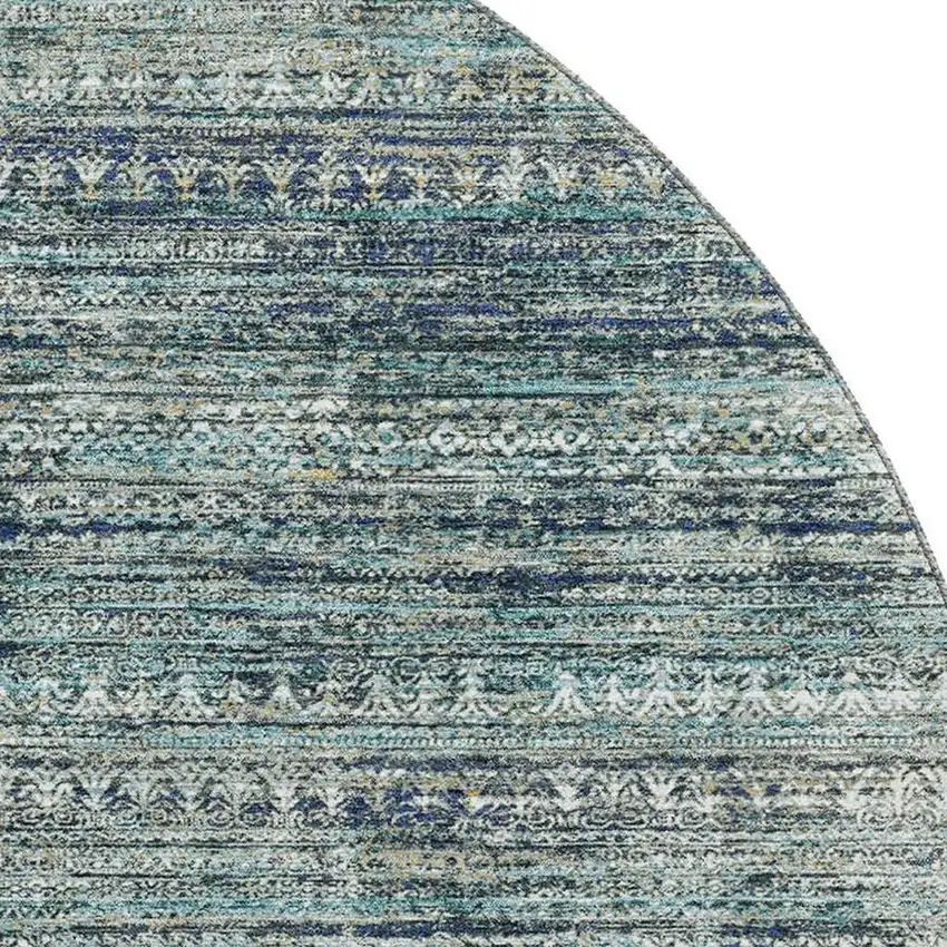 8' Teal Taupe And Beige Striped Washable Round Rug With UV Protection Photo 3