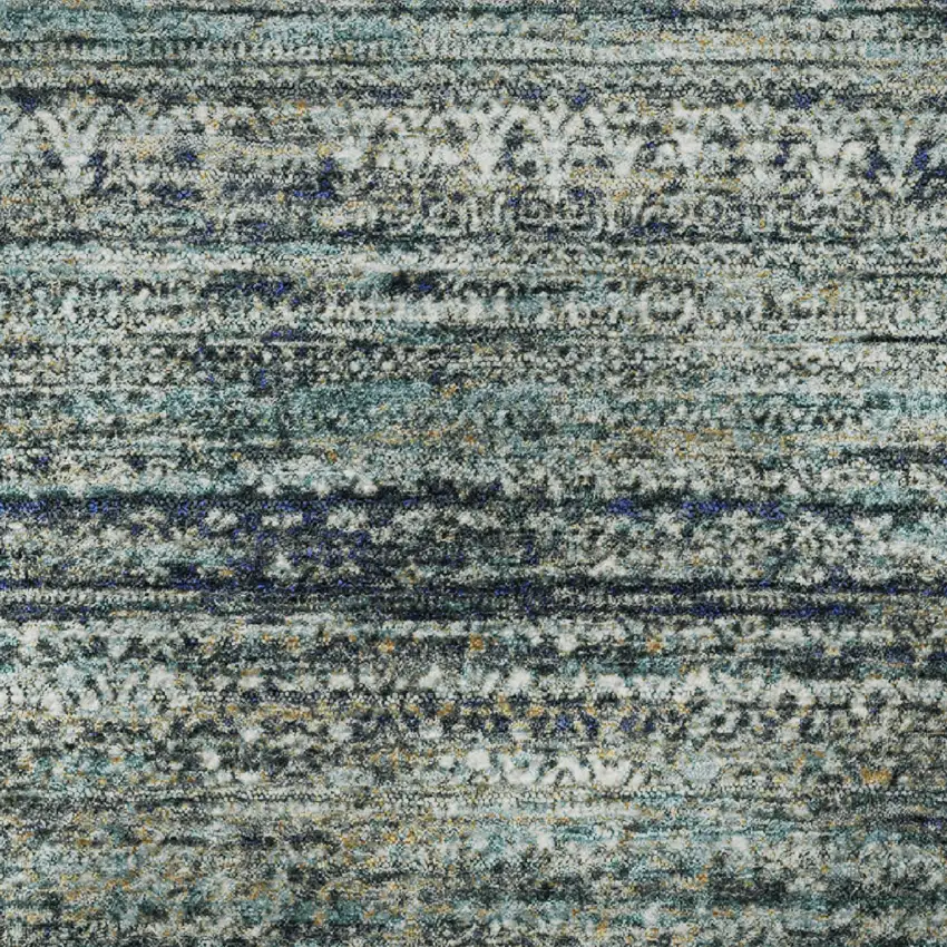 8' Teal Taupe And Beige Striped Washable Round Rug With UV Protection Photo 9