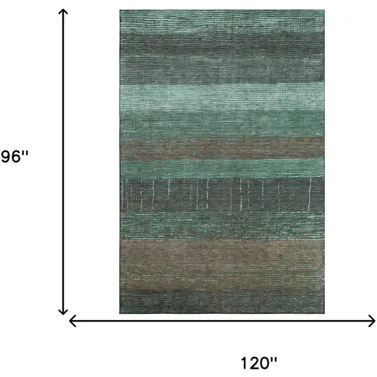 8' Teal Taupe And Sage Striped Washable Area Rug With UV Protection Photo 5