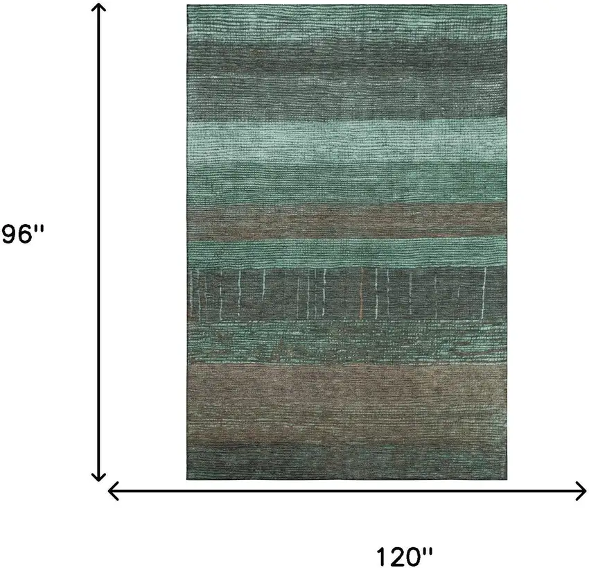 8' Teal Taupe And Sage Striped Washable Area Rug With UV Protection Photo 5