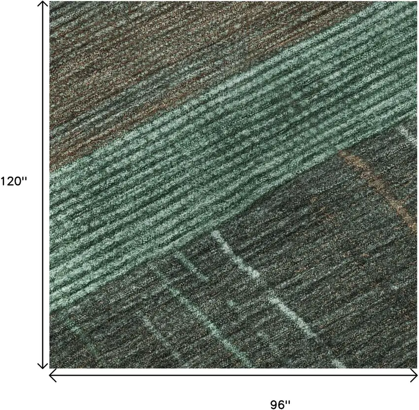 8' Teal Taupe And Sage Striped Washable Area Rug With UV Protection Photo 9