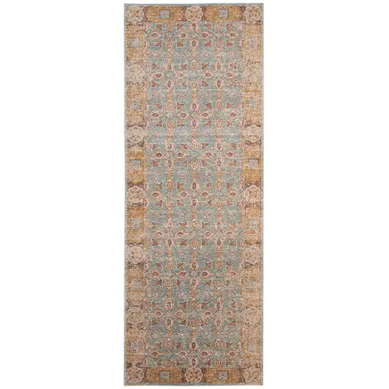 7' Teal Red And Orange Floral Runner Rug Photo 7