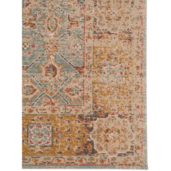 7' Teal Red And Orange Floral Runner Rug Photo 4