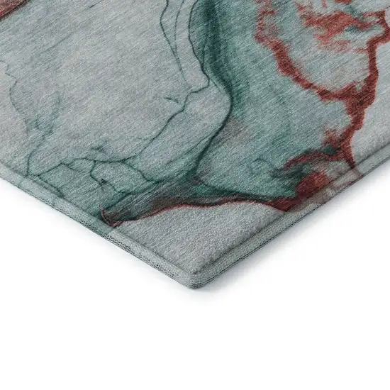 8' Teal Terra Cotta And Ivory Abstract Washable Round Rug With UV Protection Photo 6