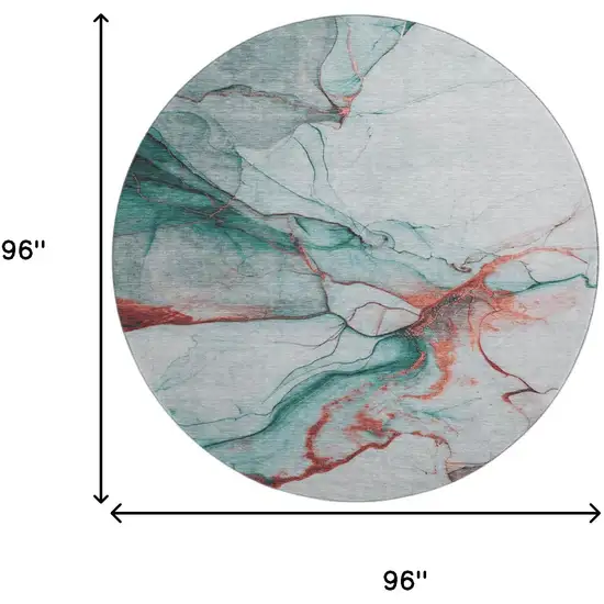 8' Teal Terra Cotta And Ivory Abstract Washable Round Rug With UV Protection Photo 9