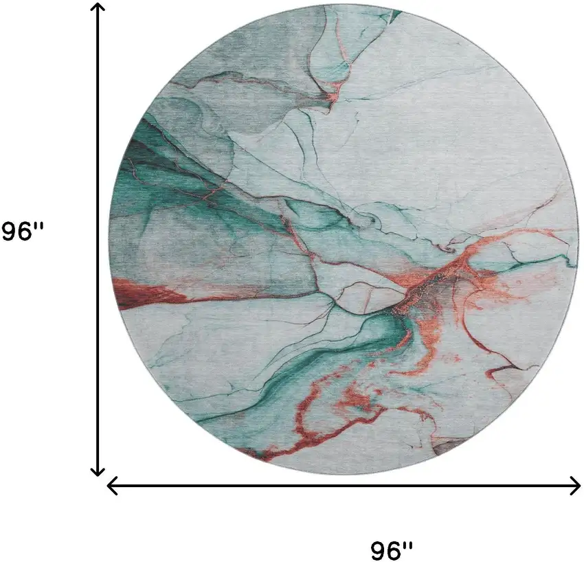 8' Teal Terra Cotta And Ivory Abstract Washable Round Rug With UV Protection Photo 9