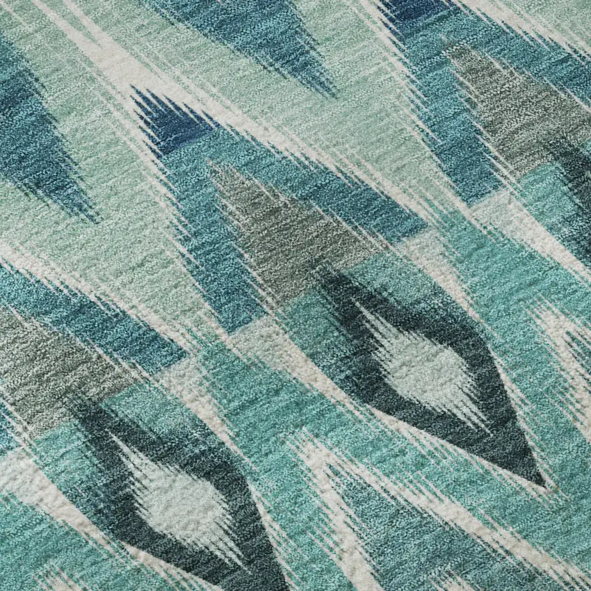 8' Teal White And Gray Southwestern Washable Round Rug With UV Protection Photo 8