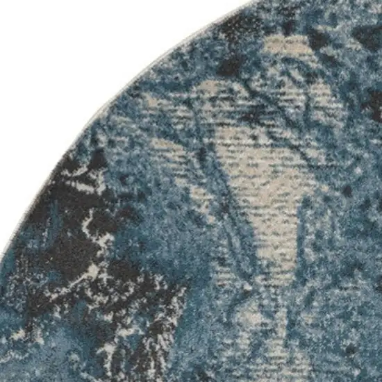 5' Teal and Ivory Abstract Non Skid Round Rug Photo 3