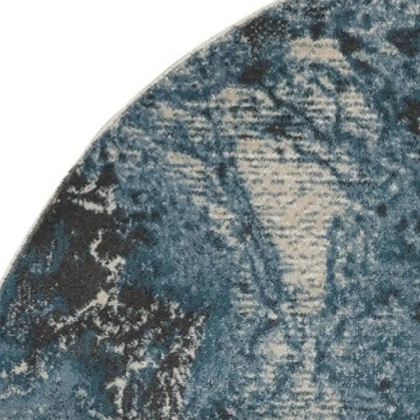 5' Teal and Ivory Abstract Non Skid Round Rug Photo 3