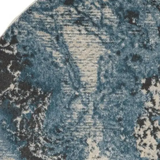 5' Teal and Ivory Abstract Non Skid Round Rug Photo 8