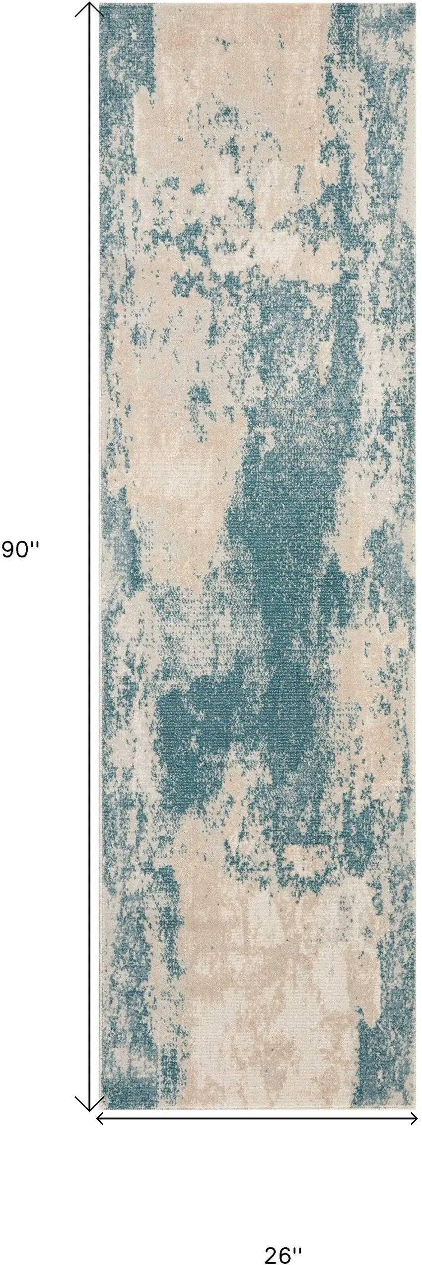 8' Teal and Ivory Abstract Non Skid Runner Rug Photo 3