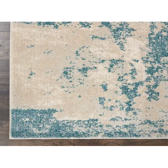 8' Teal and Ivory Abstract Non Skid Runner Rug Photo 8