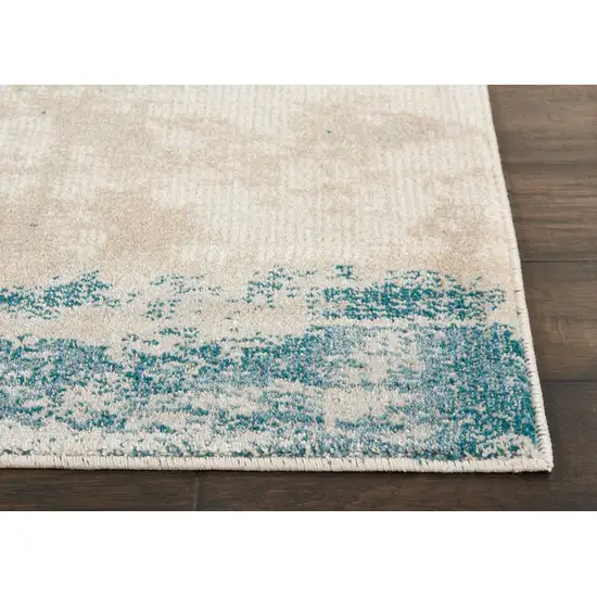 8' Teal and Ivory Abstract Non Skid Runner Rug Photo 6