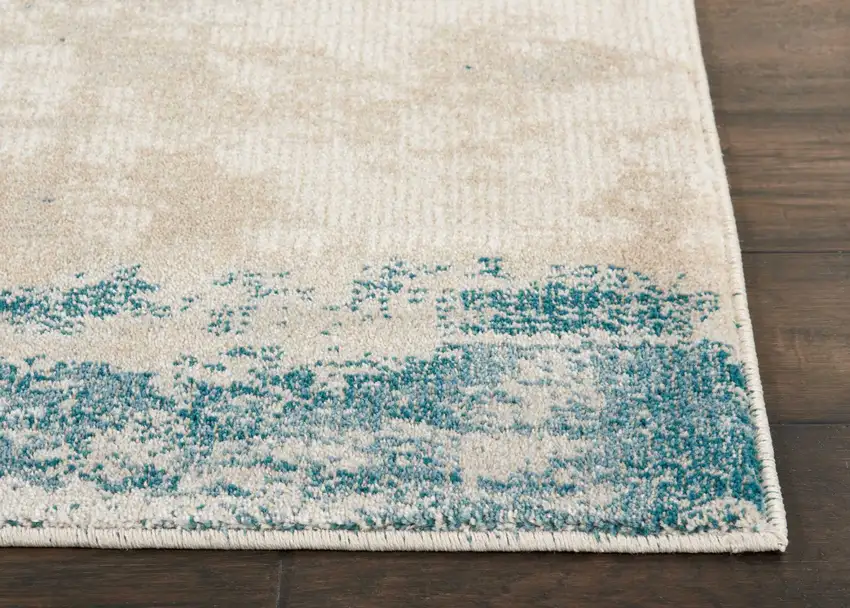 8' Teal and Ivory Abstract Non Skid Runner Rug Photo 6