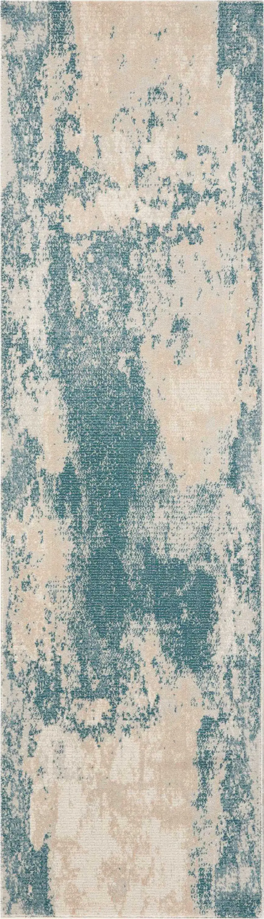 8' Teal and Ivory Abstract Non Skid Runner Rug Photo 5