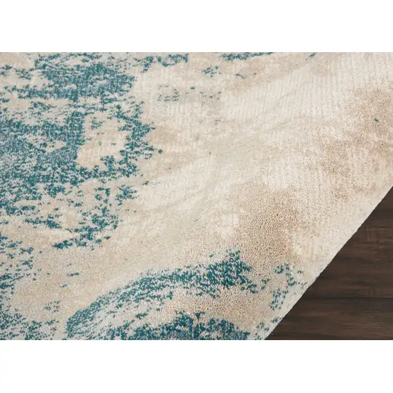 8' Teal and Ivory Abstract Non Skid Runner Rug Photo 9