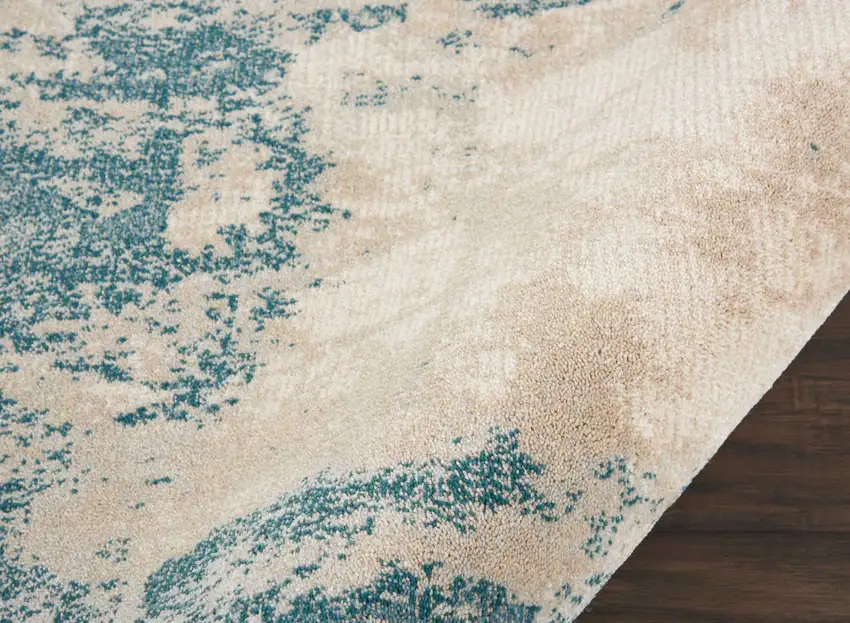 8' Teal and Ivory Abstract Non Skid Runner Rug Photo 9