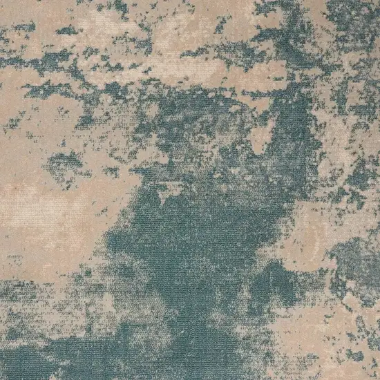 8' Teal and Ivory Abstract Non Skid Runner Rug Photo 1