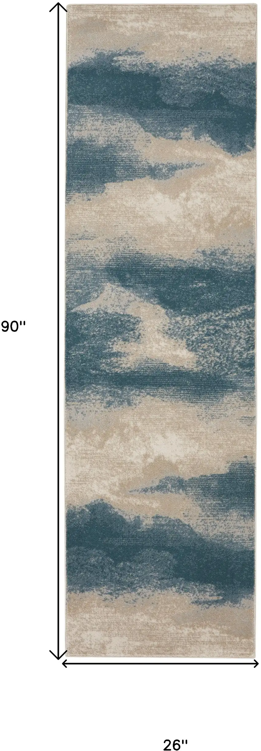 8' Teal and Ivory Abstract Non Skid Runner Rug Photo 3