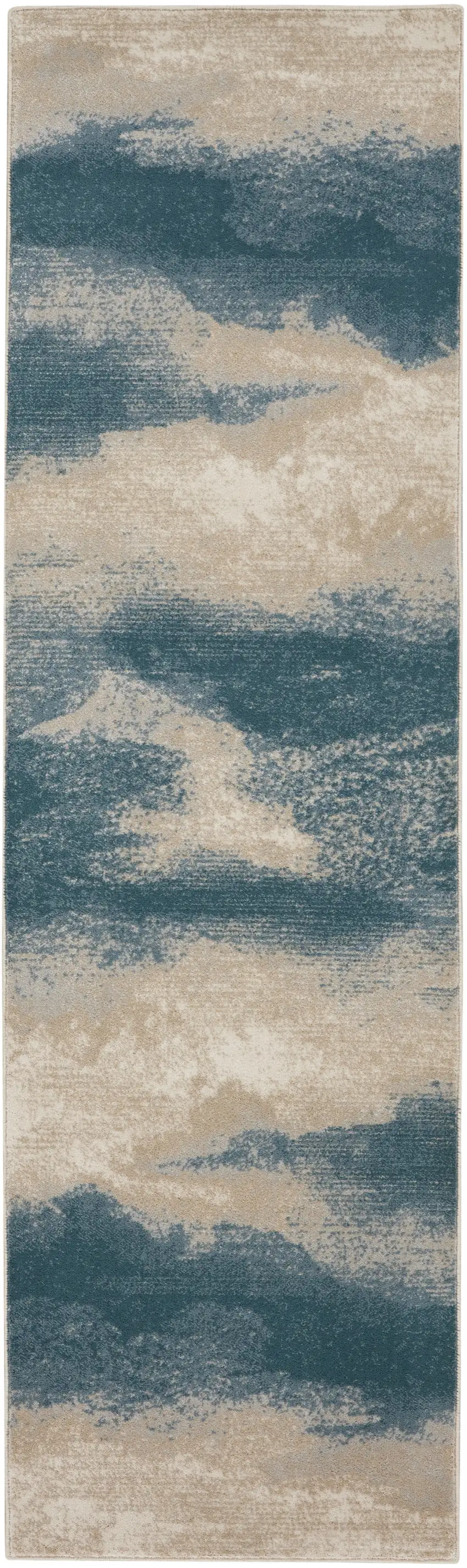 8' Teal Ivory And Gray Floral Medallion Runner Rug Photo 2