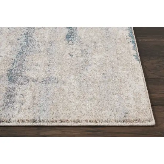 8' Teal and Ivory Abstract Non Skid Runner Rug Photo 8