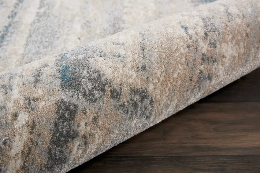 8' Teal and Ivory Abstract Non Skid Runner Rug Photo 7