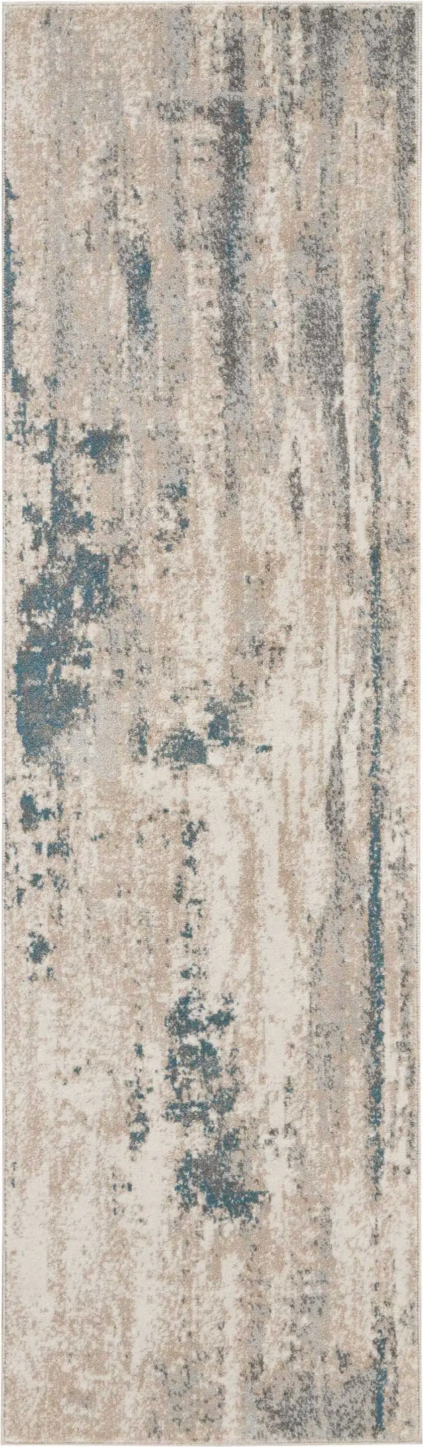 8' Teal and Ivory Abstract Non Skid Runner Rug Photo 2