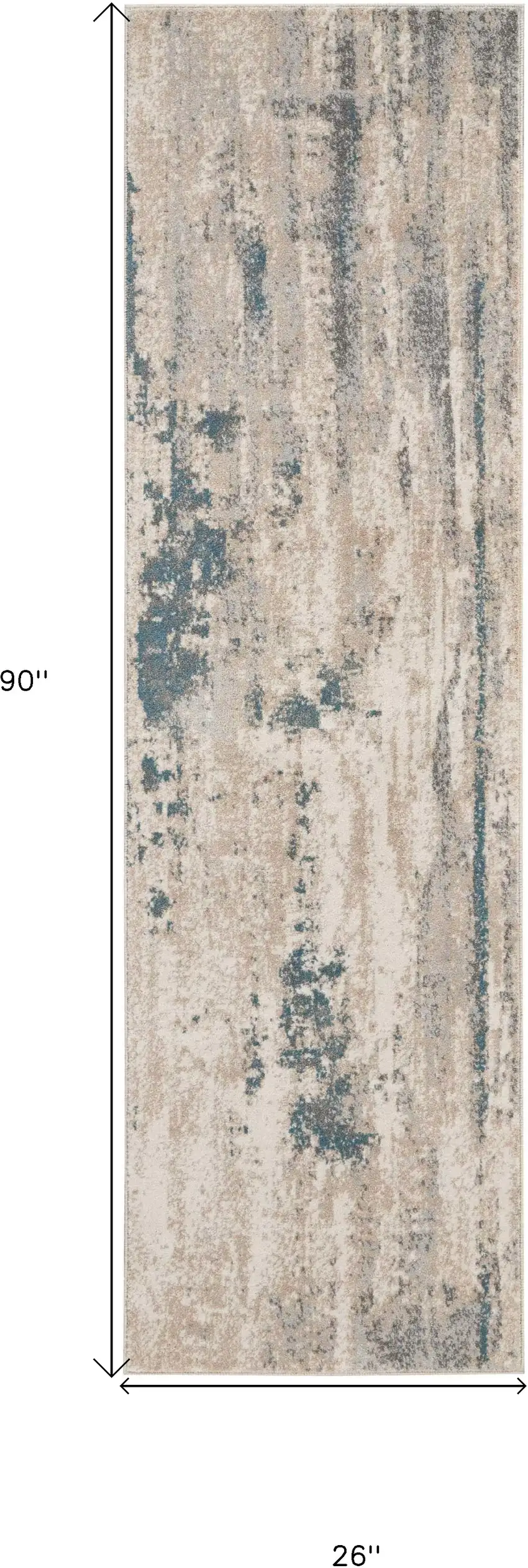 8' Teal and Ivory Abstract Non Skid Runner Rug Photo 3