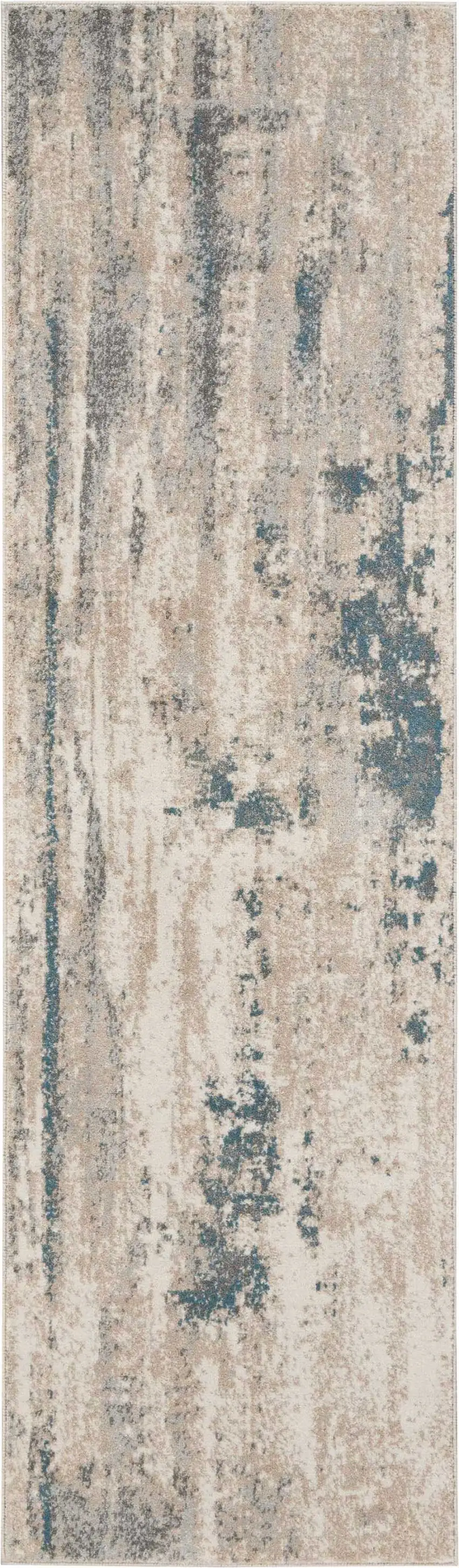 8' Teal and Ivory Abstract Non Skid Runner Rug Photo 6