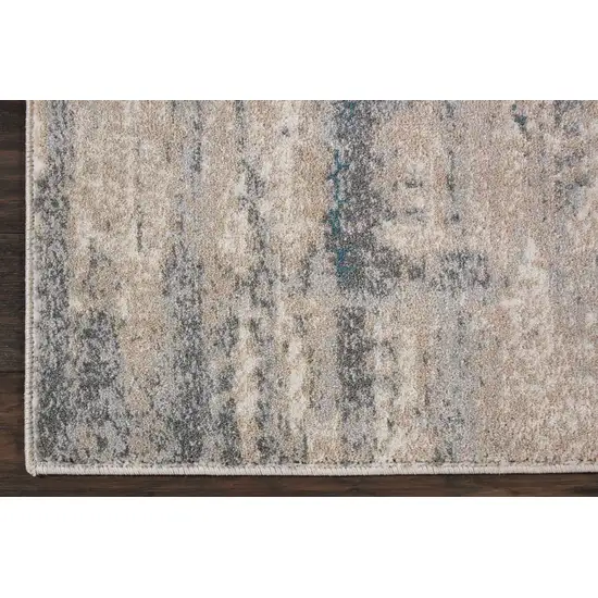 8' Teal and Ivory Abstract Non Skid Runner Rug Photo 9