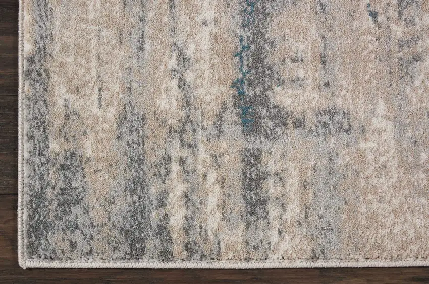 8' Teal and Ivory Abstract Non Skid Runner Rug Photo 9