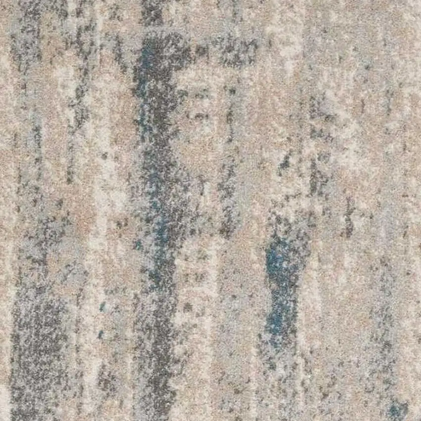 8' Teal and Ivory Abstract Non Skid Runner Rug Photo 5