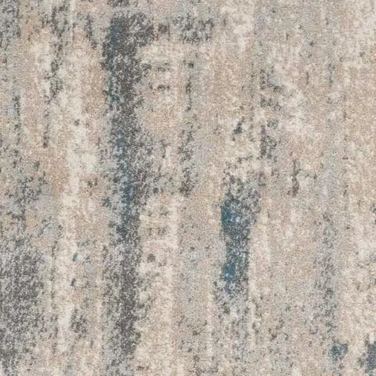 8' Teal and Ivory Abstract Non Skid Runner Rug Photo 3