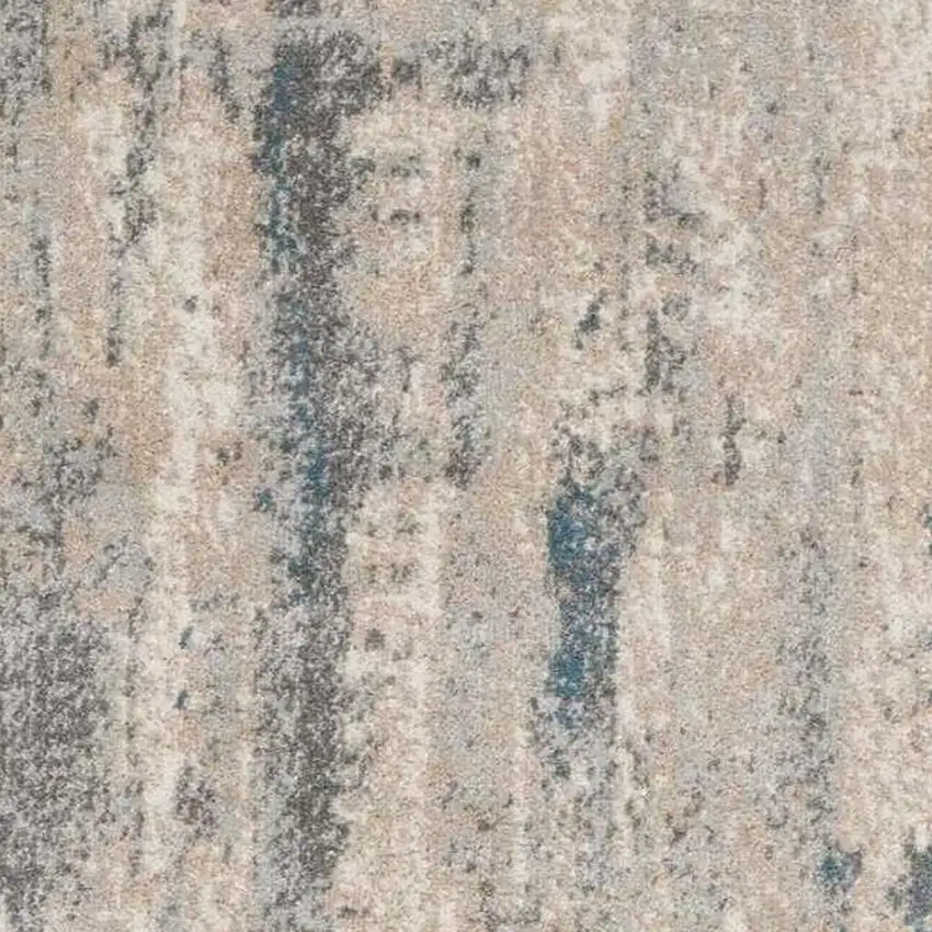 8' Teal and Ivory Abstract Non Skid Runner Rug Photo 3