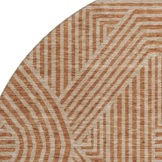 8' Terra Cotta And Beige Abstract Geometric Washable Round Rug With UV Protection Photo 2