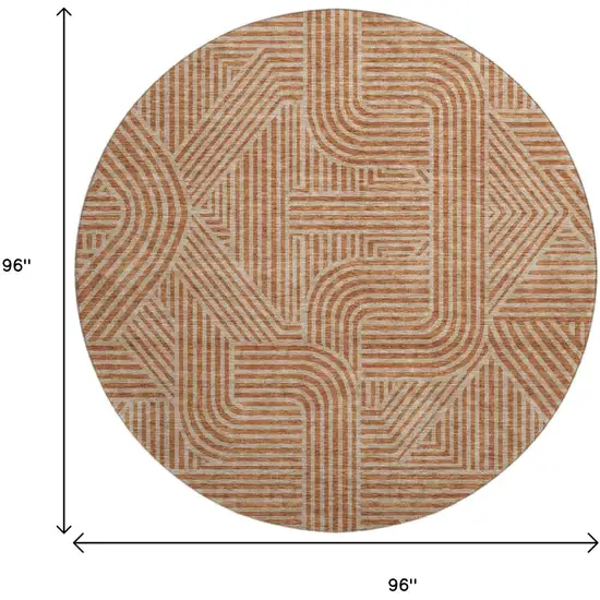 8' Terra Cotta And Beige Abstract Geometric Washable Round Rug With UV Protection Photo 9