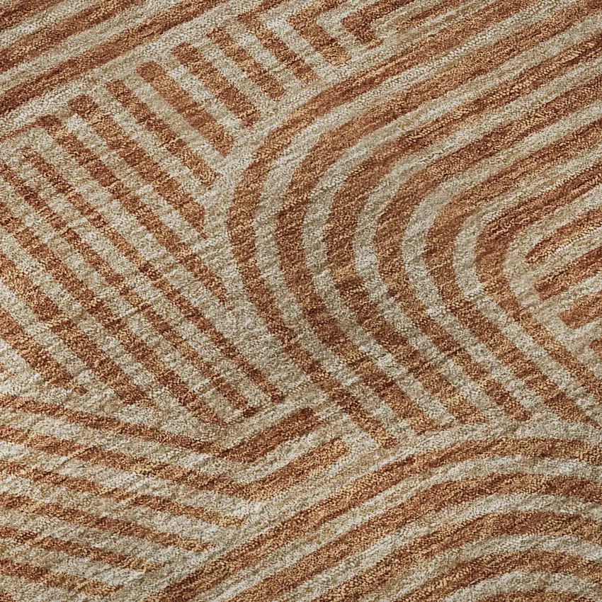 8' Terra Cotta And Beige Abstract Geometric Washable Round Rug With UV Protection Photo 8